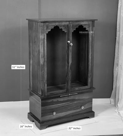 Veneer and Sheesham Wooden Pooja Mandir With Door For Home & Office