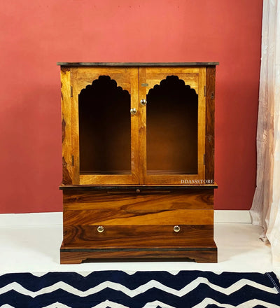 Veneer and Sheesham Wooden Pooja Mandir With Door For Home & Office - D'DASS Store