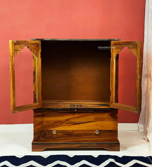 Veneer and Sheesham Wooden Pooja Mandir With Door For Home & Office - D'DASS Store