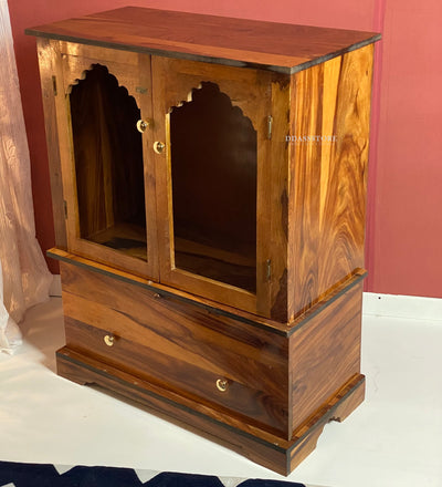 Veneer and Sheesham Wooden Pooja Mandir With Door For Home & Office