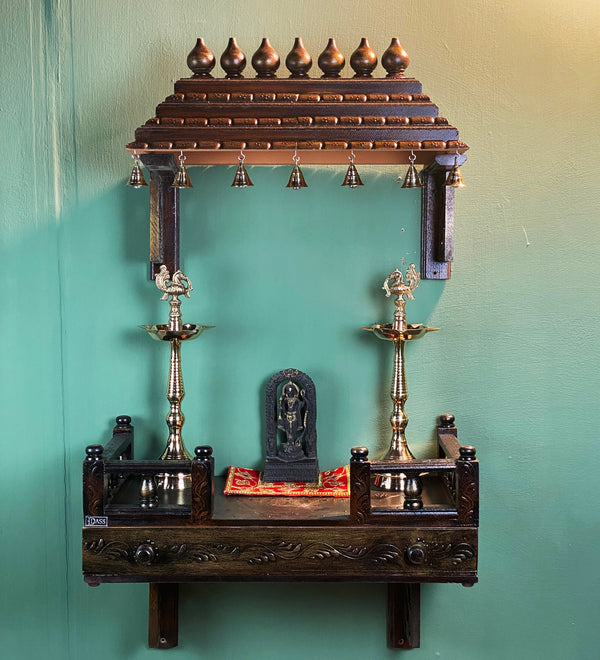 Copper Wall Mounted Wooden Gopuram and Pooja Shelf for Home | Laxmi Pujan Special - D DASS Store