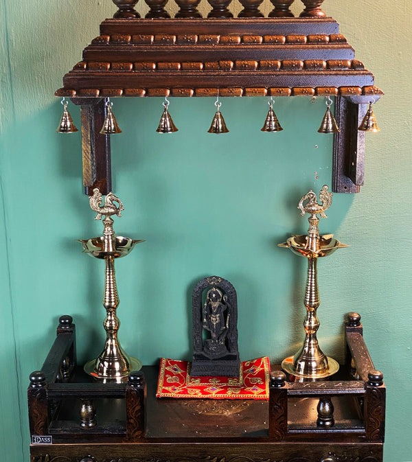 Copper Wall Mounted Wooden Gopuram and Pooja Shelf for Home | Laxmi Pujan Special - D DASS Store