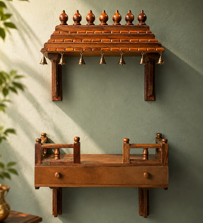 Wall Mounted Wooden Gopuram and Pooja Shelf for Home | Ganesh Chaturthi Special - D DASS Store