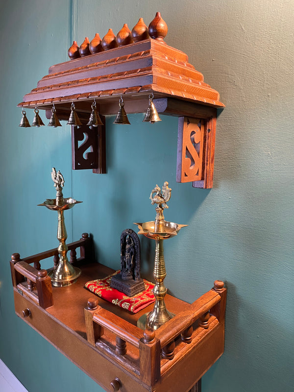 Wall Mounted Wooden Gopuram and Pooja Shelf for Home | Ganesh Chaturthi Special