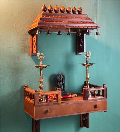 Wall Mounted Wooden Gopuram and Pooja Shelf for Home | Ganesh Chaturthi Special - D DASS Store