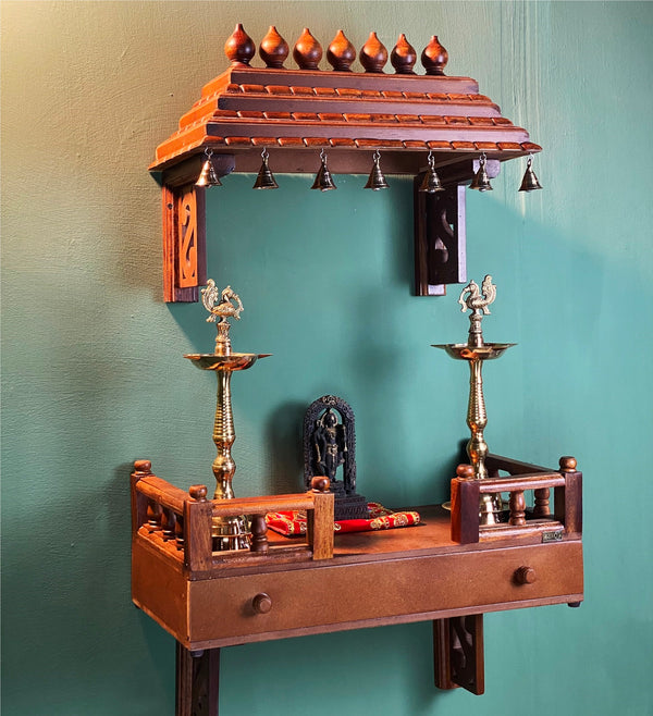 Wall Mounted Wooden Gopuram and Pooja Shelf for Home | Ganesh Chaturthi Special