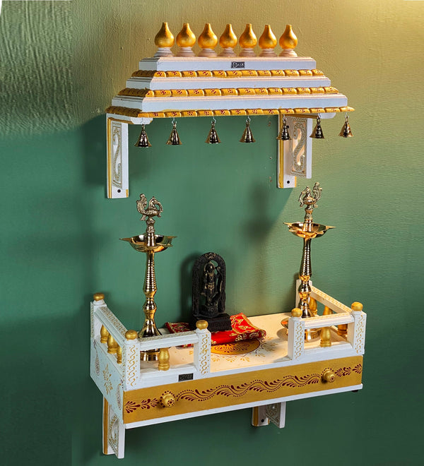 Wall Mounted Wooden Gopuram and Pooja Shelf for Home | Griha pravesh Special - D DASS Store