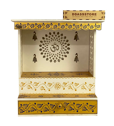 Blue Gold Hand Painted Wooden LED Pooja Mandir - D'DASS Store