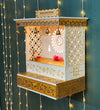 Blue Gold Hand Painted Wooden LED Pooja Mandir