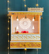 RED Gold Hand Painted Wooden LED Pooja Mandir