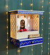 White Blue Hand Painted Wooden LED Pooja Mandir