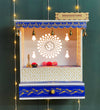 White Blue Hand Painted Wooden LED Pooja Mandir