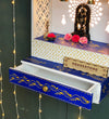 White Blue Hand Painted Wooden LED Pooja Mandir