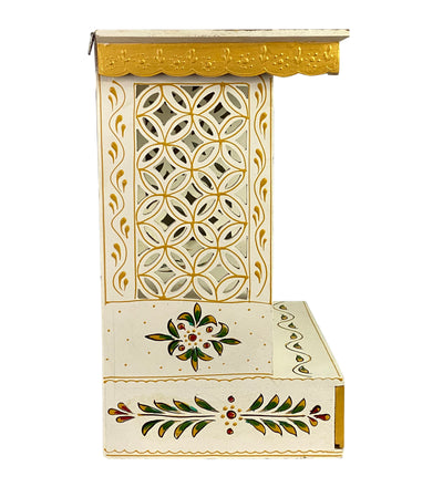White Hand Painted Wooden LED Pooja Mandir - D'DASS Store