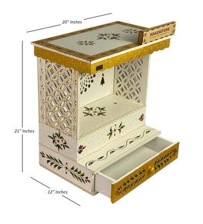 White Hand Painted Wooden LED Pooja Mandir - D'DASS Store