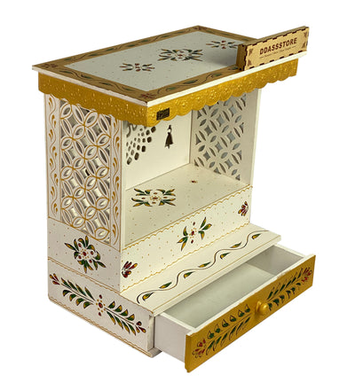 White Hand Painted Wooden LED Pooja Mandir - D'DASS Store