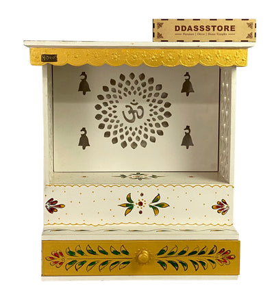 White Hand Painted Wooden LED Pooja Mandir - D'DASS Store