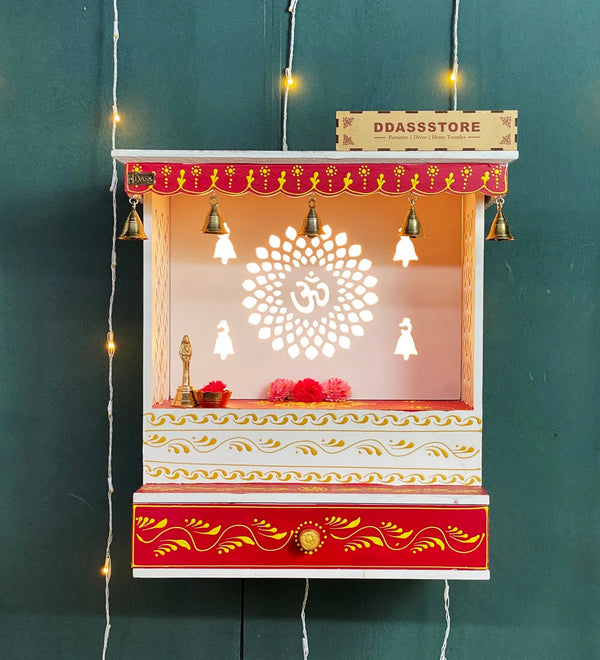 White Sheesham MDF Wood Pooja Mandir For Home & Office | DDASSJH134WR - D'DASS Store