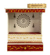 White Red Hand Painted Wooden LED Pooja Mandir