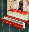 White Red Hand Painted Wooden LED Pooja Mandir