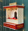 White Red Hand Painted Wooden LED Pooja Mandir