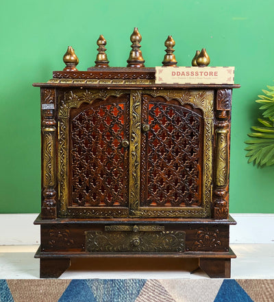 Big Sheesham Copper Wooden MDF Pooja Temple For Office | DDASSM11BIG - D DASS Store