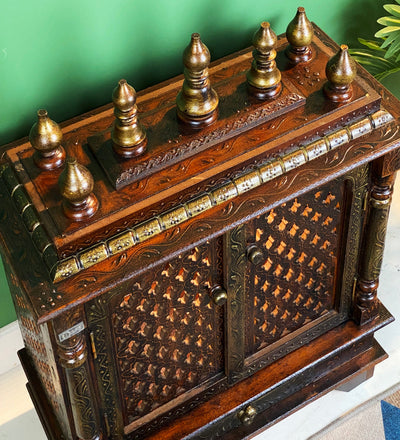 Big Sheesham Copper Wooden MDF Pooja Temple For Office | DDASSM11BIG - D DASS Store