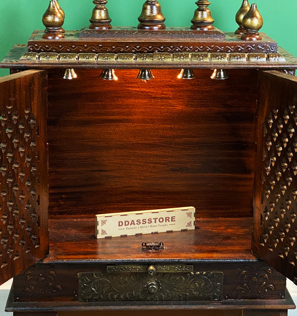 Big Sheesham Copper Wooden MDF Pooja Temple For Office | DDASSM11BIG - D DASS Store