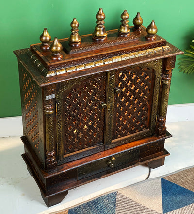 Big Sheesham Copper Wooden MDF Pooja Temple For Office | DDASSM11BIG - D DASS Store