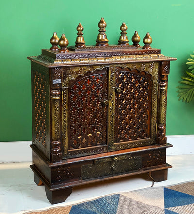 Big Sheesham Copper Wooden MDF Pooja Temple For Office | DDASSM11BIG - D DASS Store