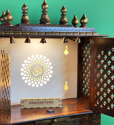 Big Sheesham Copper Wooden MDF Pooja Temple For Office | DDASSM11BIG - D DASS Store