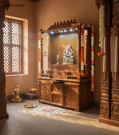 Ram Darbar Temple - South Indian Style Solid Sheesham Wood Pooja Mandir 72" | DDASSWTSolid-108