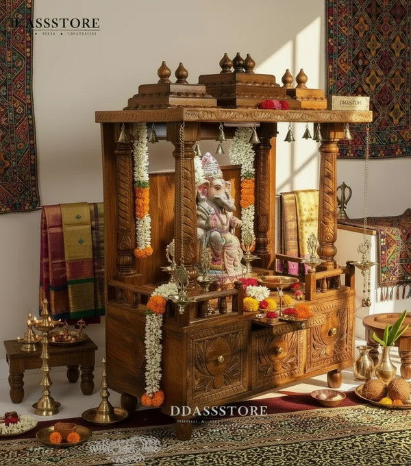South Indian Style Solid Sheesham Wood Pooja Mandapam | DDASSMANDAP110 - D'DASS Store