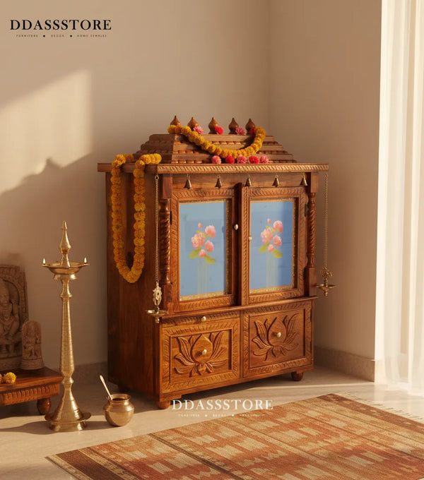 South Indian Style Solid Sheesham Wood Pooja Mandapam | DDASSMANDAP113 - D'DASS Store