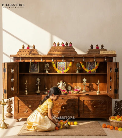 South Indian Style Solid Sheesham Wood Pooja Mandapam | DDASSMANDAP114 - D'DASS Store