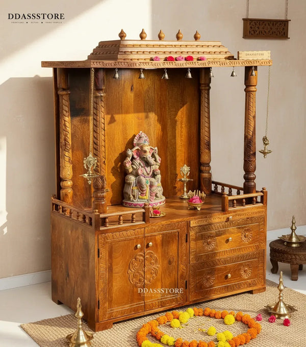South Indian Style Solid Sheesham Wood Pooja Mandapam | DDASSMANDAP118 - D'DASS Store