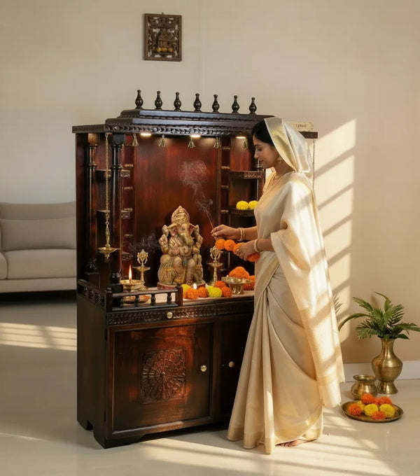 South Indian Style Solid Sheesham Wood Pooja Mandapam | DDASSMANDAP120 - D'DASS Store