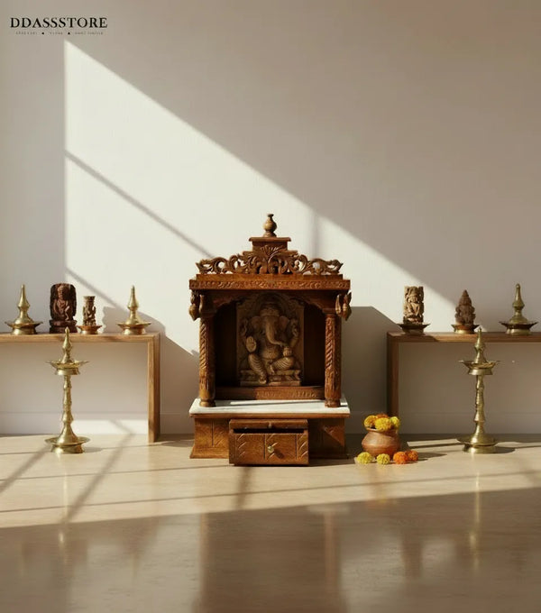 South Indian Style Hand Carved Solid Sheesham Wood Pooja Mandapam | DDASSMANDAP125 - D'DASS Store