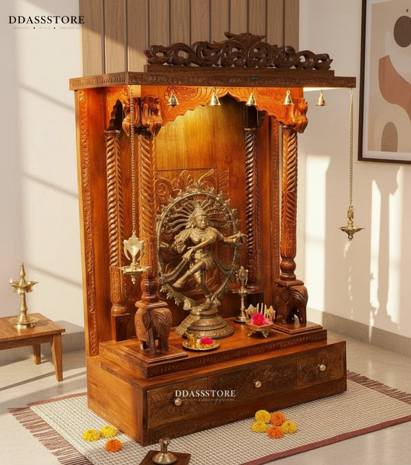 South Indian Style Hand Carved Solid Sheesham Wood Pooja Mandapam | DDASSMANDAP126 - D'DASS Store
