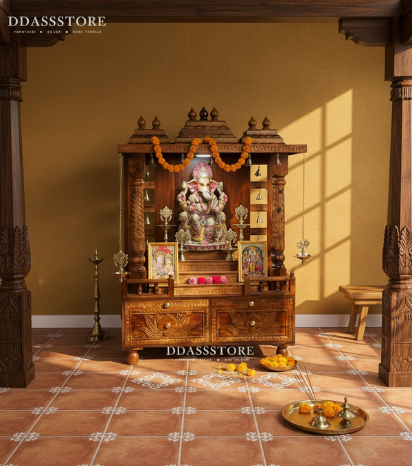 South Indian Style Solid Sheesham Wood Pooja Mandapam | DDASSMANDAP133