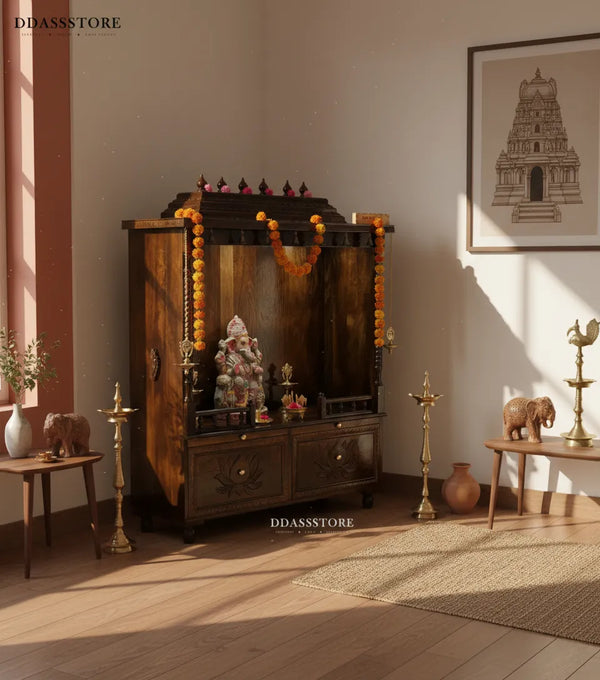 South Indian Style Solid Sheesham Wood Pooja Mandapam | DDASSMANDAP134 - D'DASS Store
