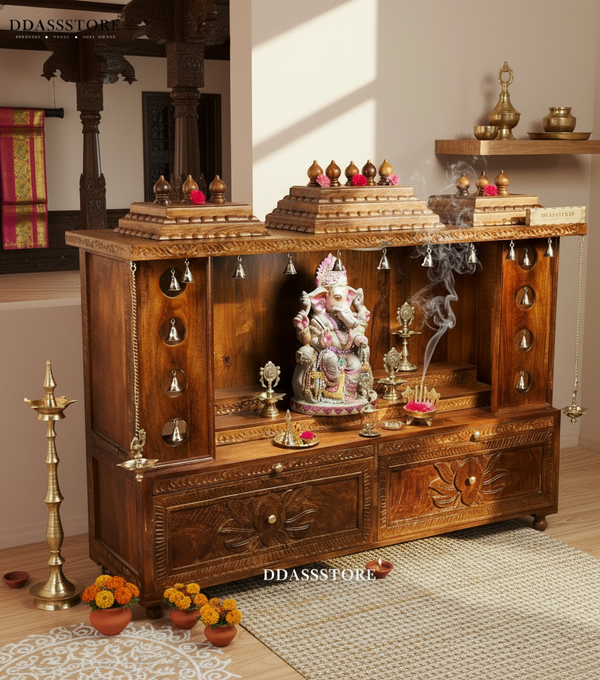 South Indian Style Solid Sheesham Wood Pooja Mandap | DDASSMANDAP135