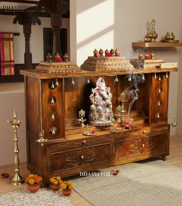 South Indian Style Solid Sheesham Wood Pooja Mandap | DDASSMANDAP135 - D'DASS Store