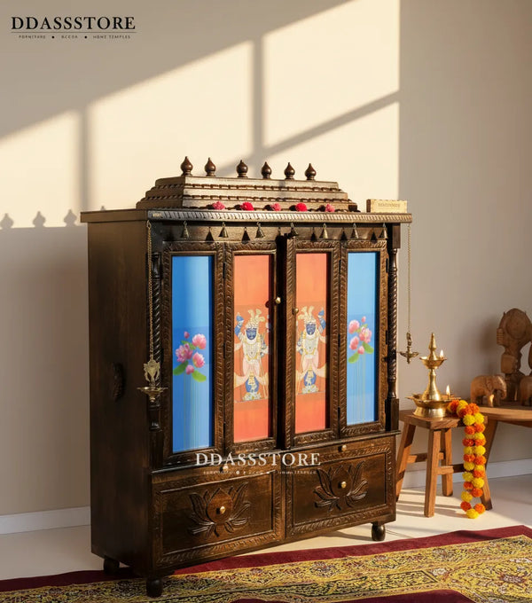 South Indian Style Shrinathji Solid Sheesham Wood Pooja Mandapam | DDASSMANDAP139 - D'DASS Store