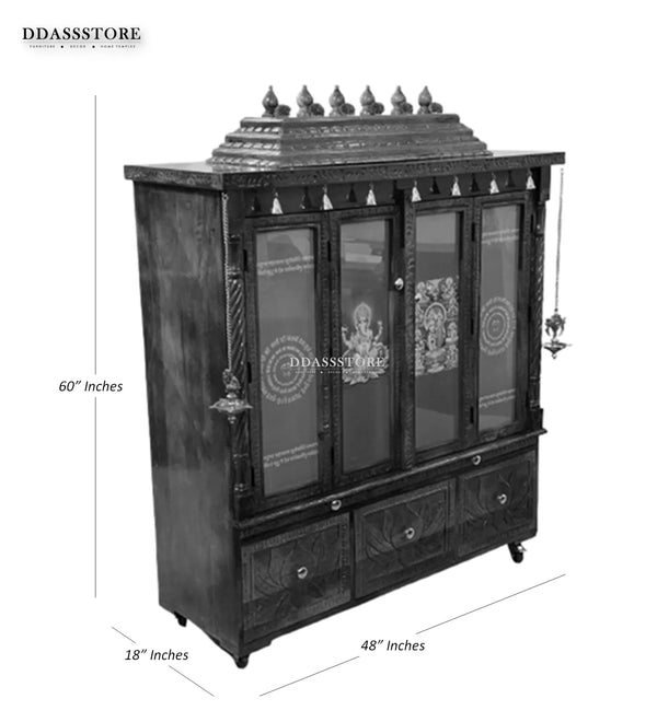 South Indian Style Laxmi Ganesh Solid Sheesham Wood Pooja Mandapam | DDASSMANDAP140 - D'DASS Store