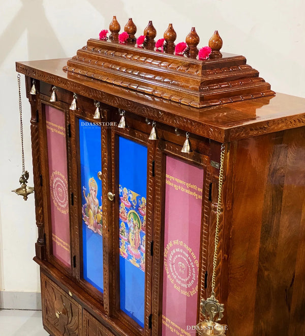 South Indian Style Laxmi Ganesh Solid Sheesham Wood Pooja Mandapam | DDASSMANDAP140 - D'DASS Store
