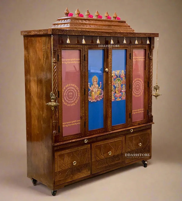 South Indian Style Laxmi Ganesh Solid Sheesham Wood Pooja Mandapam | DDASSMANDAP140 - D'DASS Store