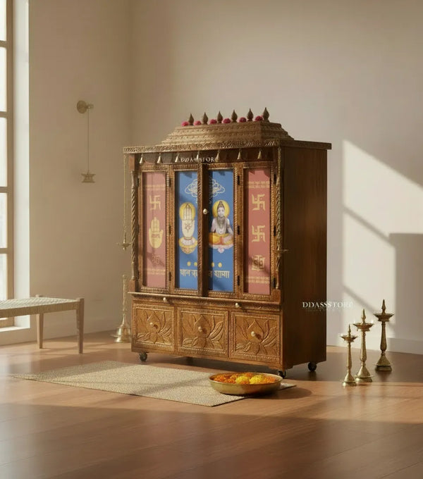 South Indian Style Laxmi Ganesh Solid Sheesham Wood Pooja Mandapam | DDASSMANDAP140 - D'DASS Store