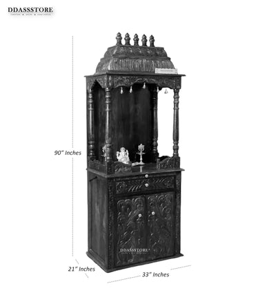 sri meenakshi temple - 90" South Indian Style Saagwan Sheesham Wood Pooja Mandap | DDASSMANDAP147 - D'DASS Store