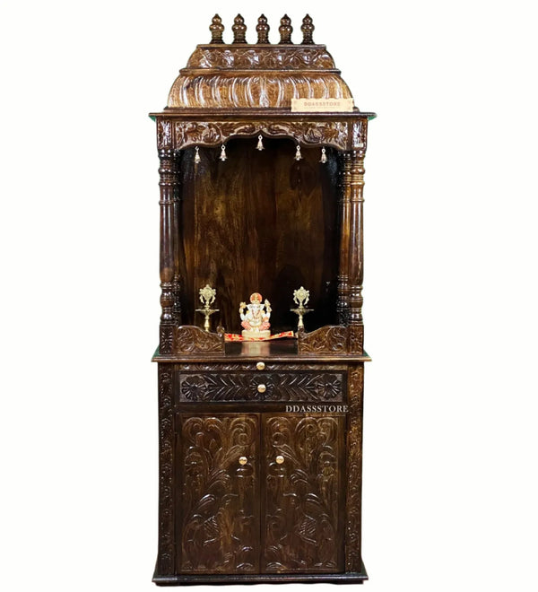 sri meenakshi temple - 90" South Indian Style Saagwan Sheesham Wood Pooja Mandap | DDASSMANDAP147 - D'DASS Store